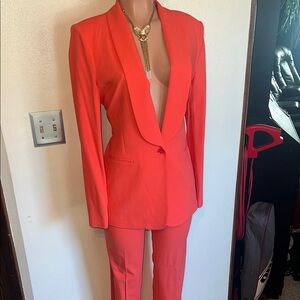 BCBG Bright Red Tailored Blazer & Pants Jumpsuit Set